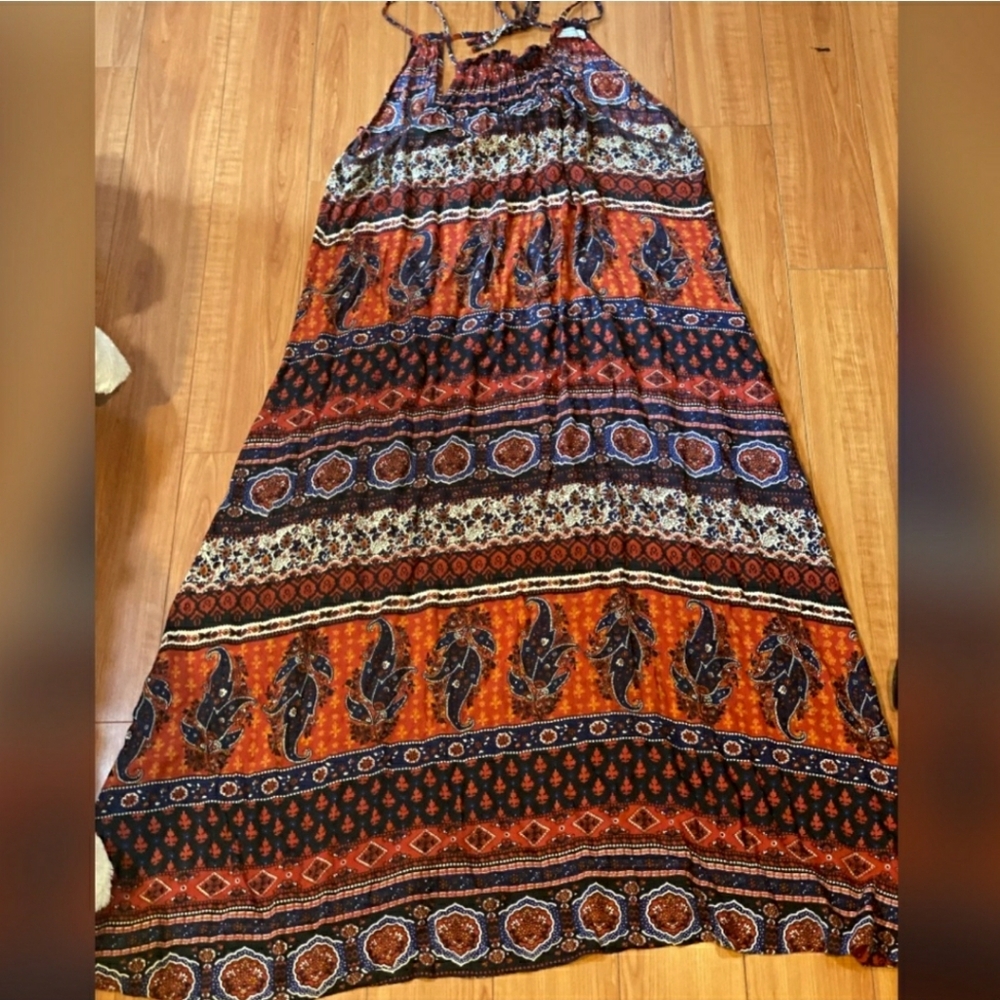 Boho World Market Colorful Print Maxi Dress L/XL